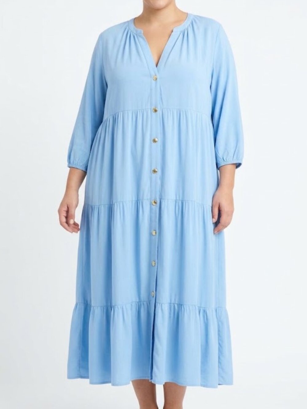 Zara Light Blue Tiered Midi Dress size XL